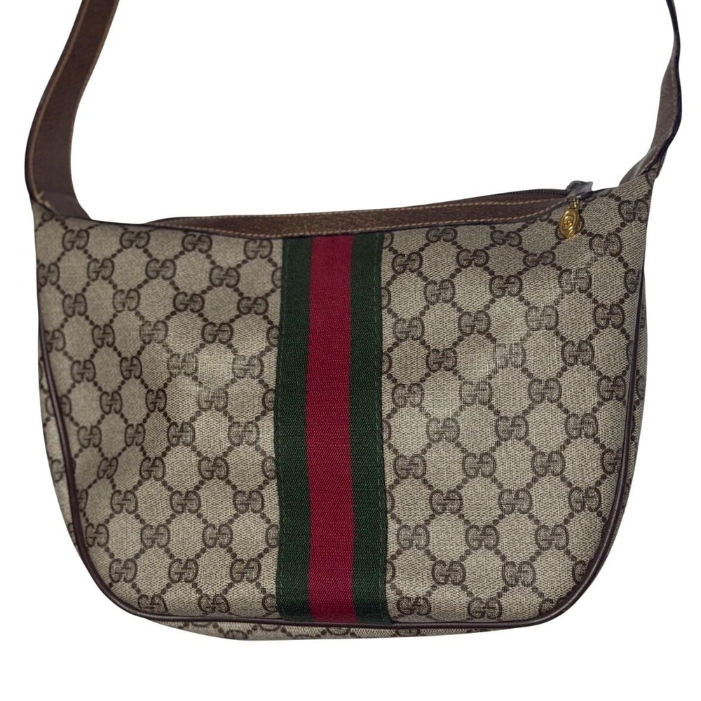 Vintage GUCCI Authentic Sherry GG Shoulder Bag Brown‎ Monogram Coated Canvas - Picture 2 of 13
